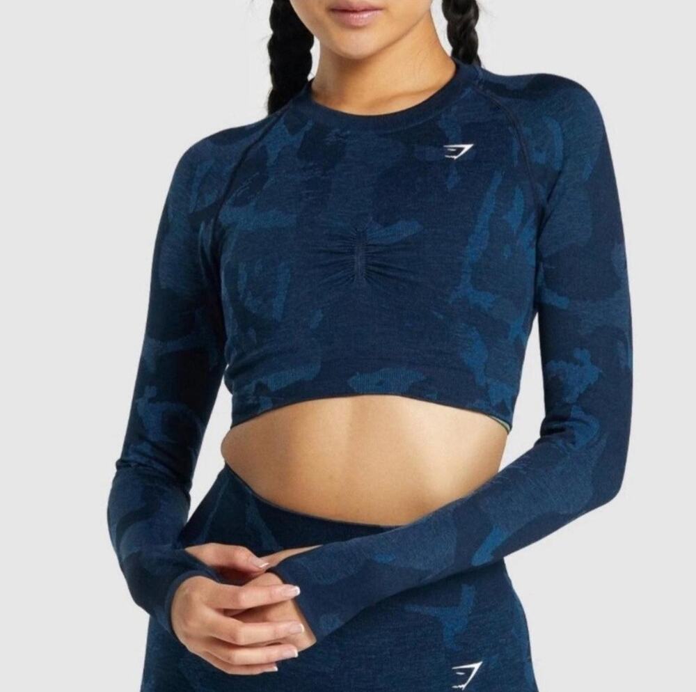Gymshark Adapt Blue Camo Seamless Long Sleeve Top Size Small Athletic Gym
